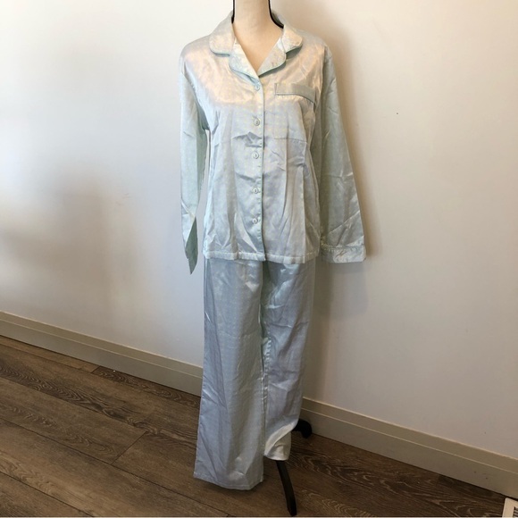Blush cotton polyester polka dot satin feel pajama set  pants and top SZ M - Picture 1 of 7